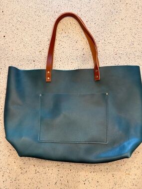 Teal Tote with Brown Leather Handles